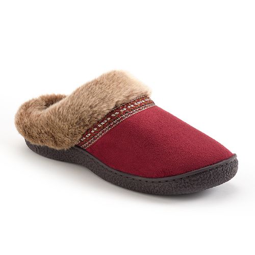 isotoner Microsuede Faux-Fur Clog Slippers - Women