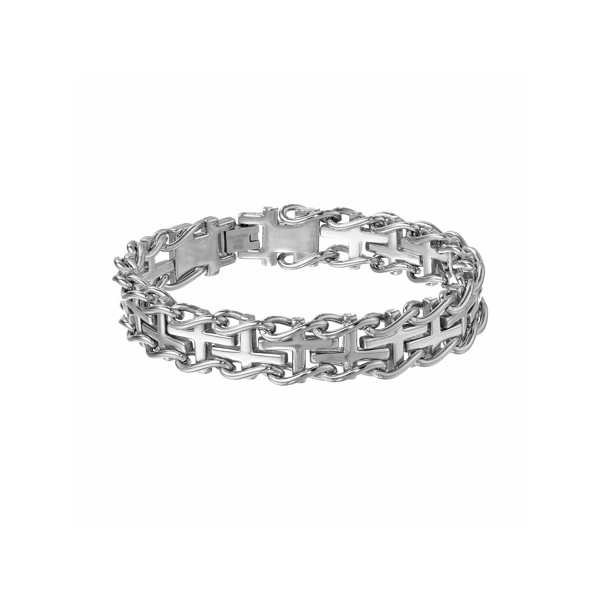LYNX Stainless Steel Sideways Cross Railroad Bracelet - Men, Mens, Size: 