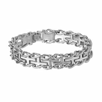LYNX Stainless Steel Sideways Cross Railroad Bracelet - Men