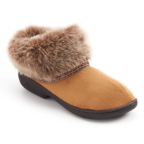 isotoner Elissa Woodlands Microsuede Faux-Fur Bootie Slippers - Women