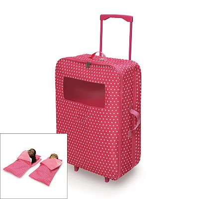badger basket doll travel backpack with plush friend compartment Double Case - Fits 18 Inch Dolls - Includes 2 Doll Beds, Blankets, Storage Compartments, Carry Handle inch dolls Badger Basket Trolley Doll Carrier