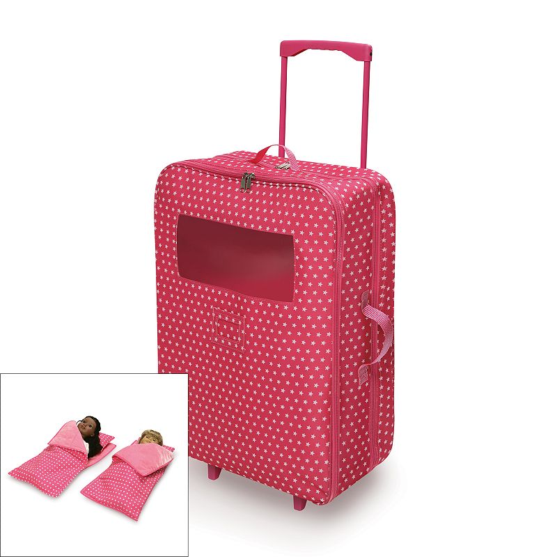 Badger Basket Double Doll Suitcase and Sleeping Bag Set, Pink