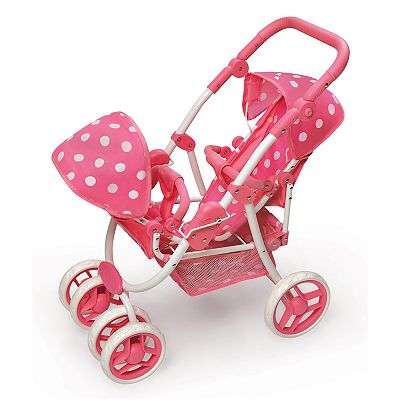 Badger Basket Reversible Double Doll Stroller - Pink Polka Dots - ages 3 years and up