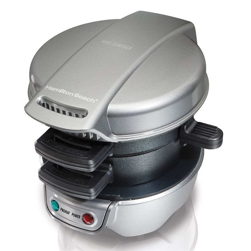 Hamilton Beach Breakfast Sandwich Maker with Egg Cooker Ring  Customize Ingredients  Silver  25475