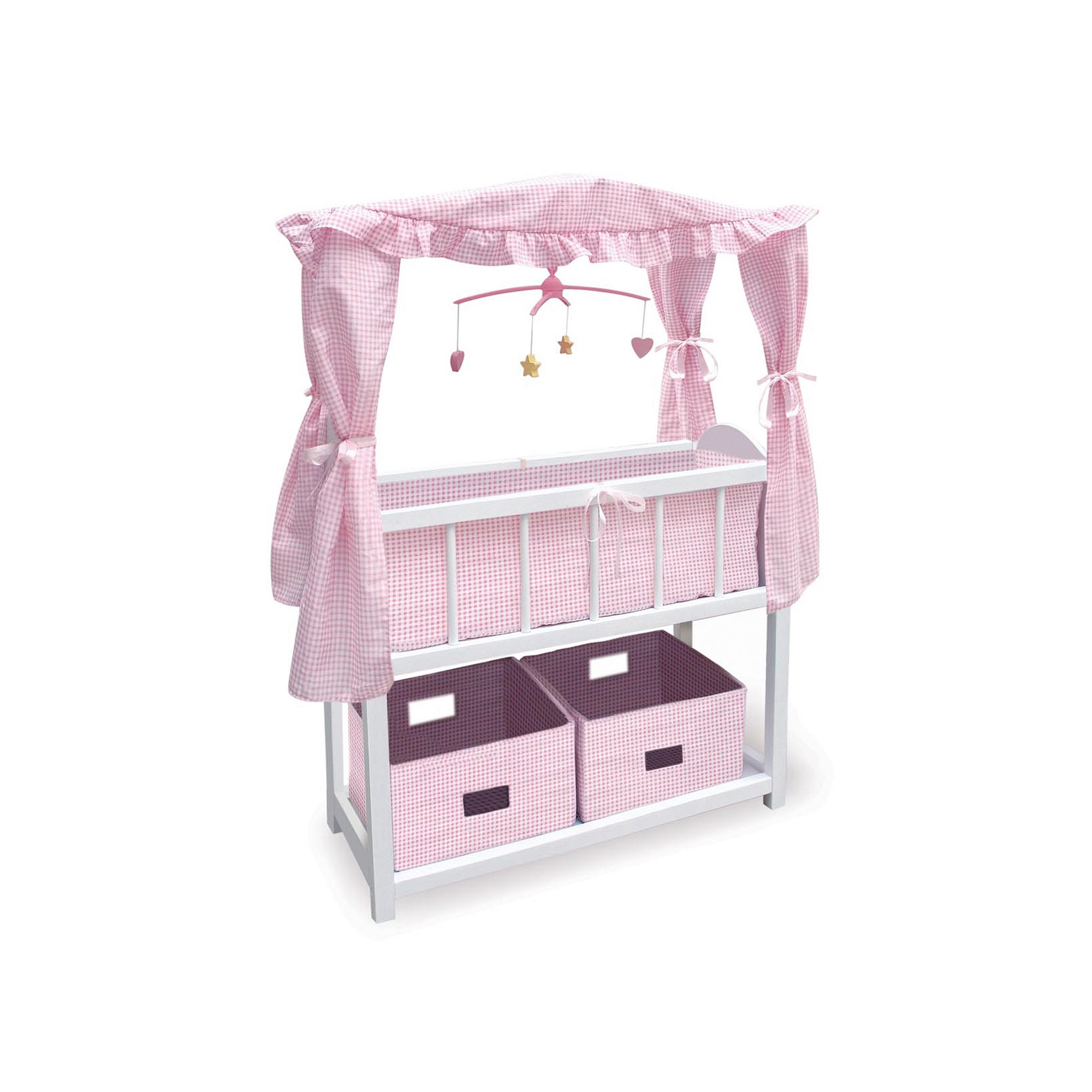Badger Basket Canopy Doll Crib with Baskets, Bedding & Mobile, Pink