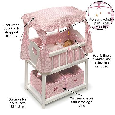 Badger Basket Canopy Doll Crib with Baskets, Bedding & Mobile
