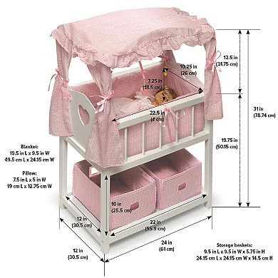 Badger Basket Canopy Doll Crib with Baskets, Bedding & Mobile