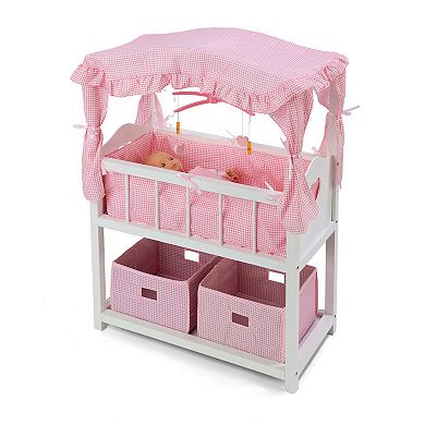 Badger Basket Canopy Doll Crib with Baskets, Bedding & Mobile