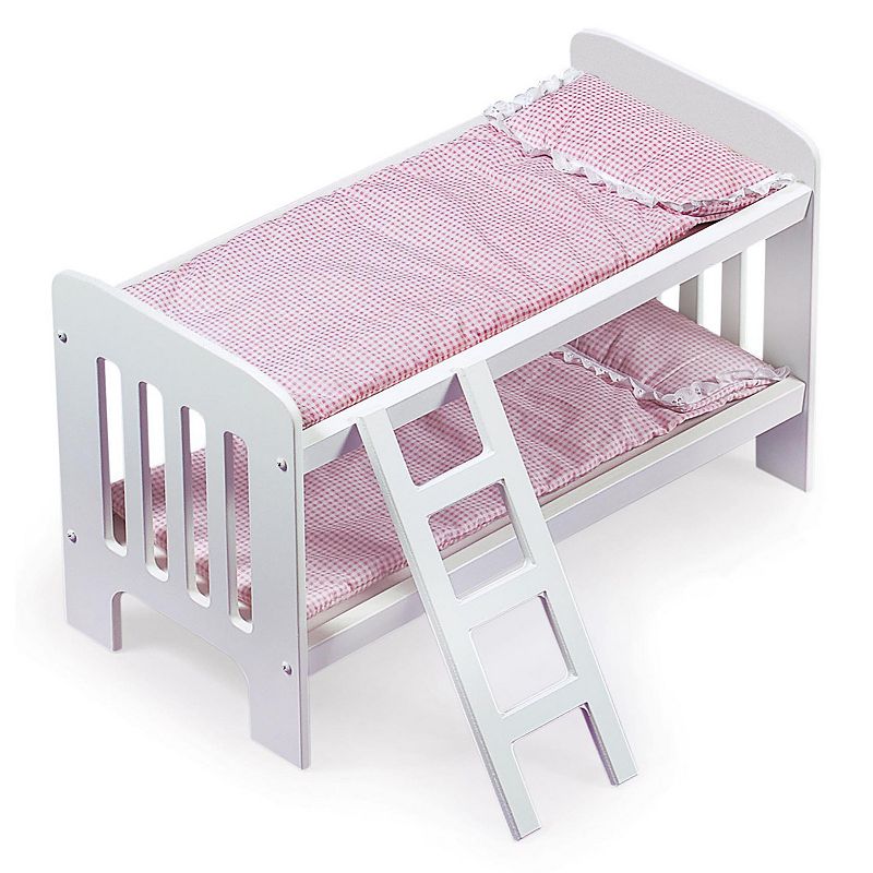 Badger Basket Doll Bunk Bed with Bedding, Ladder, and Free Personalization Kit - White/Pink/Gingham: Fits 20-Inch Toys