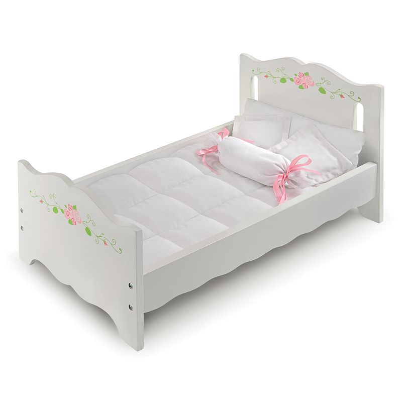 Badger Basket Doll Bed with Bedding and Free Personalization Kit - White Rose