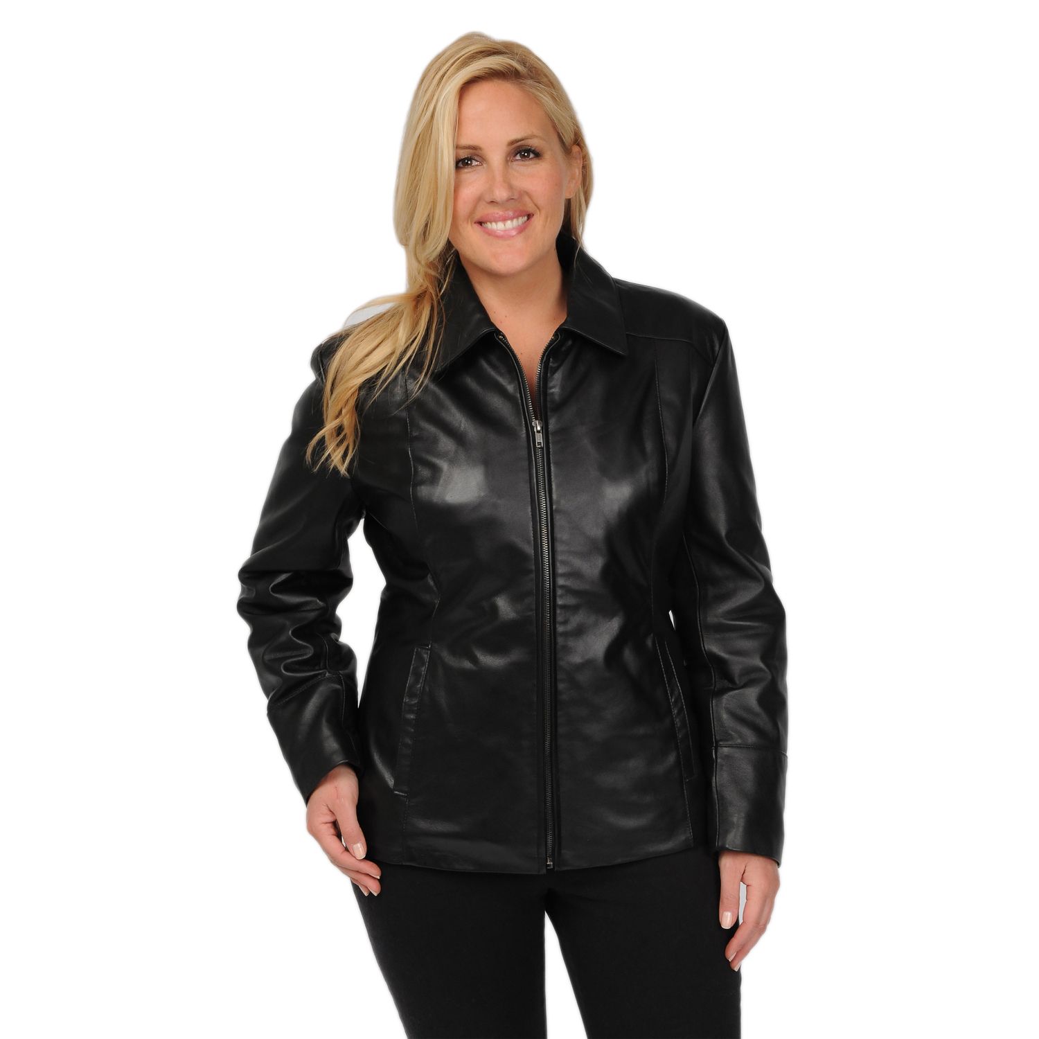 plus size black leather jacket