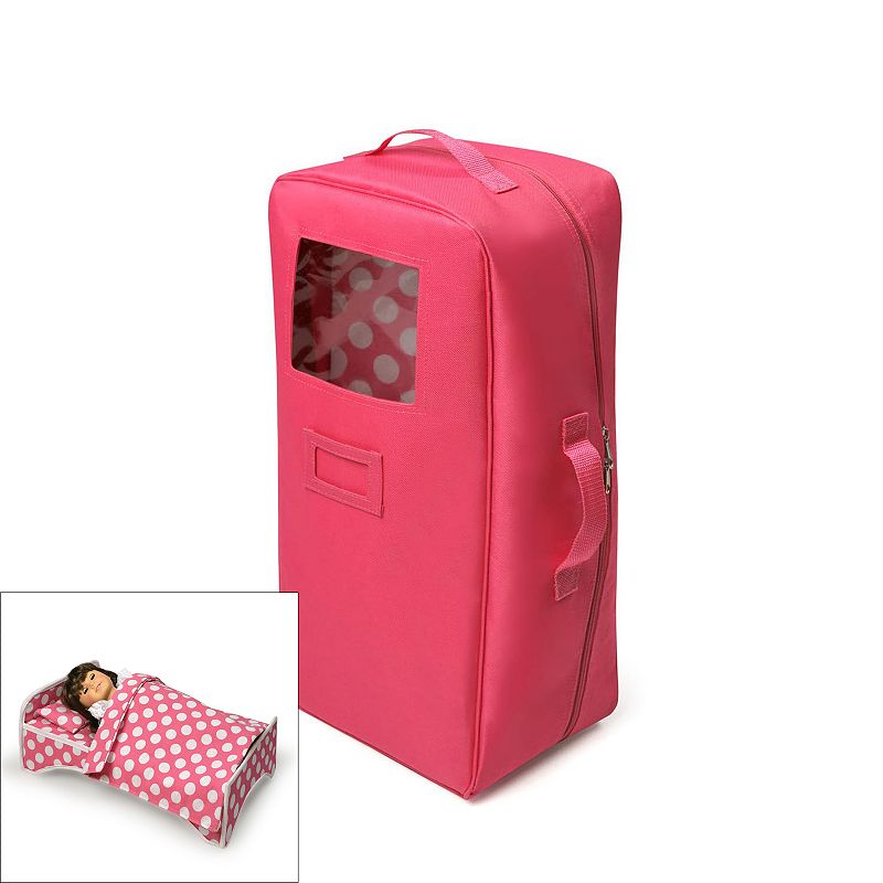 Badger Basket 2-in-1 Doll Travel Case and Bed, Dark Pink