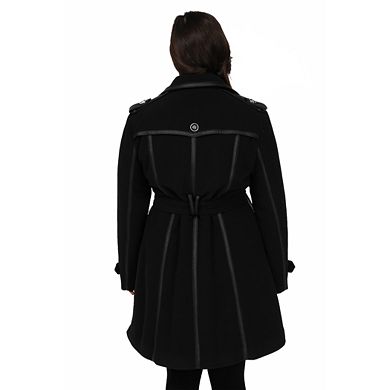 Women's Excelled Double-Breasted Faux-Wool Trench Coat