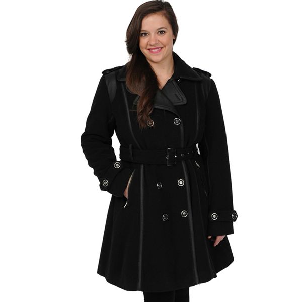 Plus Size Excelled Double-Breasted Faux-Wool Trench