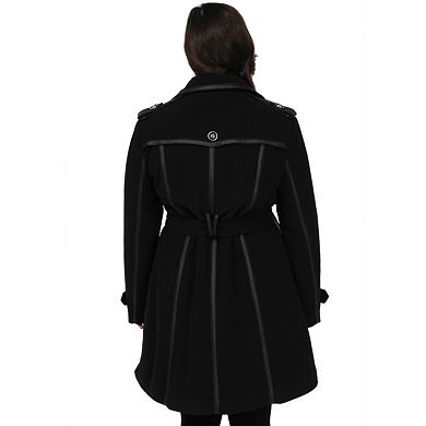 Plus Size Excelled Double-Breasted Faux-Wool Trench Coat