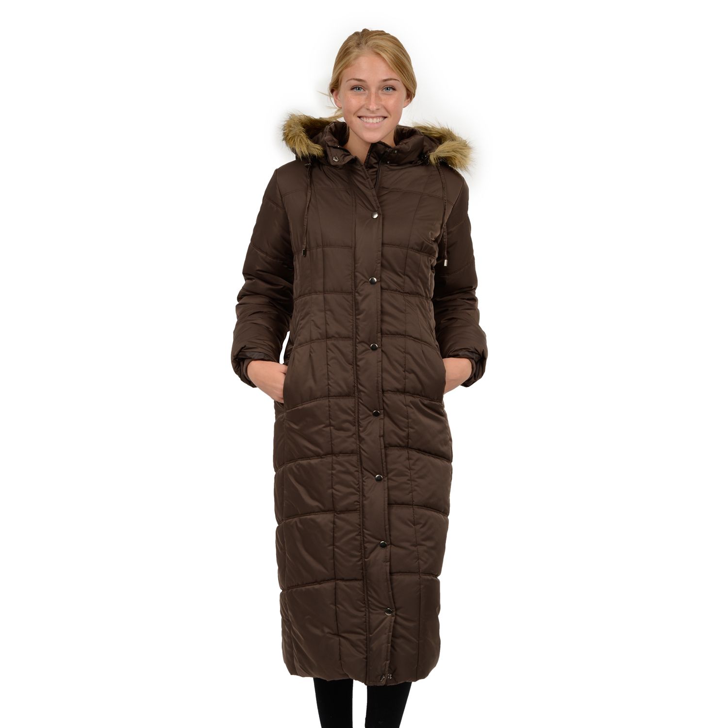 womens long padded jacket with fur hood