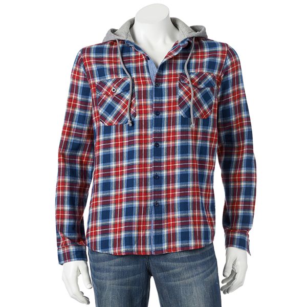 Red Snap Flannel Hoodie Men