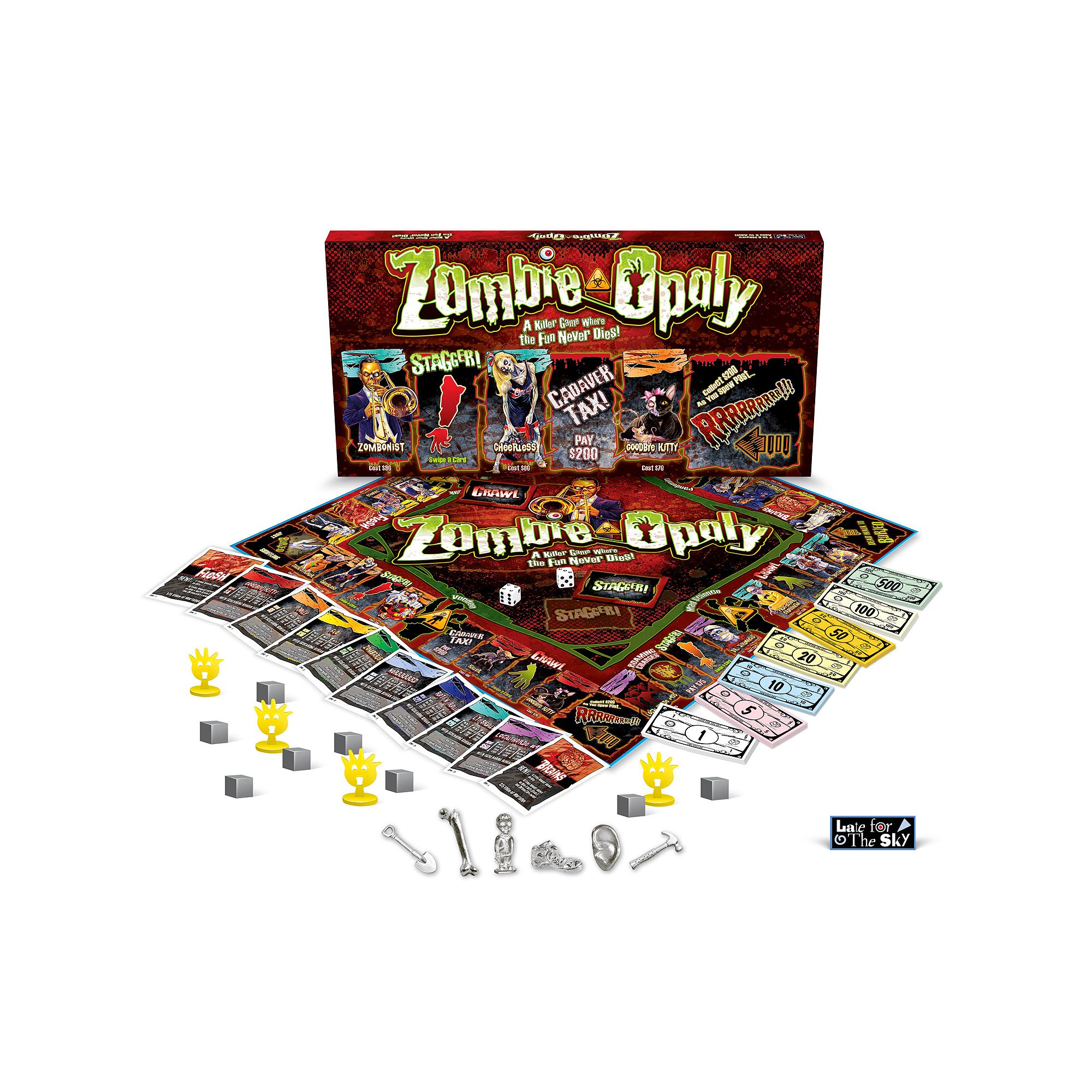 Late for the Sky Zombie-Opoly Board Game, Multicolor