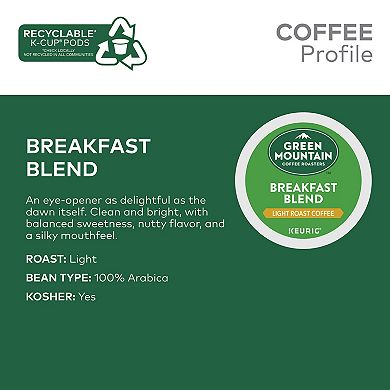 Green Mountain Coffee Breakfast Blend Coffee, Keurig® K-Cup® Pods, Light Roast - 48-pk.