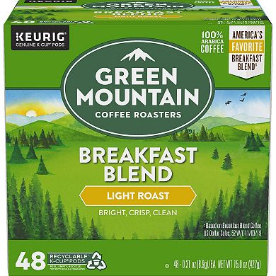 Green Mountain Coffee Breakfast Blend Coffee, Keurig® K-Cup® Pods, Light Roast - 48-pk.