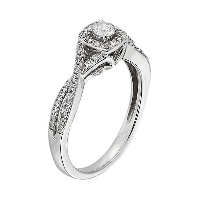 Diamond Crisscross Square Halo Engagement Ring in 10k White Gold (3/8 ct. T.W.) 