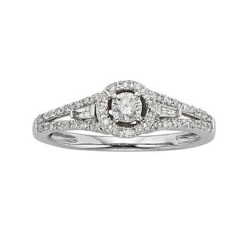 Diamond Halo Engagement  Ring  in 10k White  Gold  3 8 ct T W 