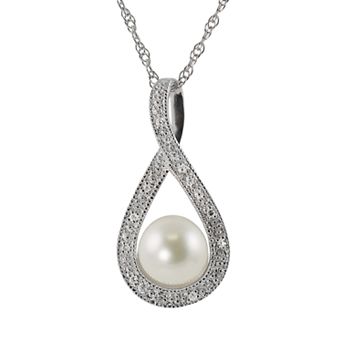 PearLustre by Imperial Sterling Silver Freshwater Cultured Pearl & Diamond Accent Teardrop Pendant
