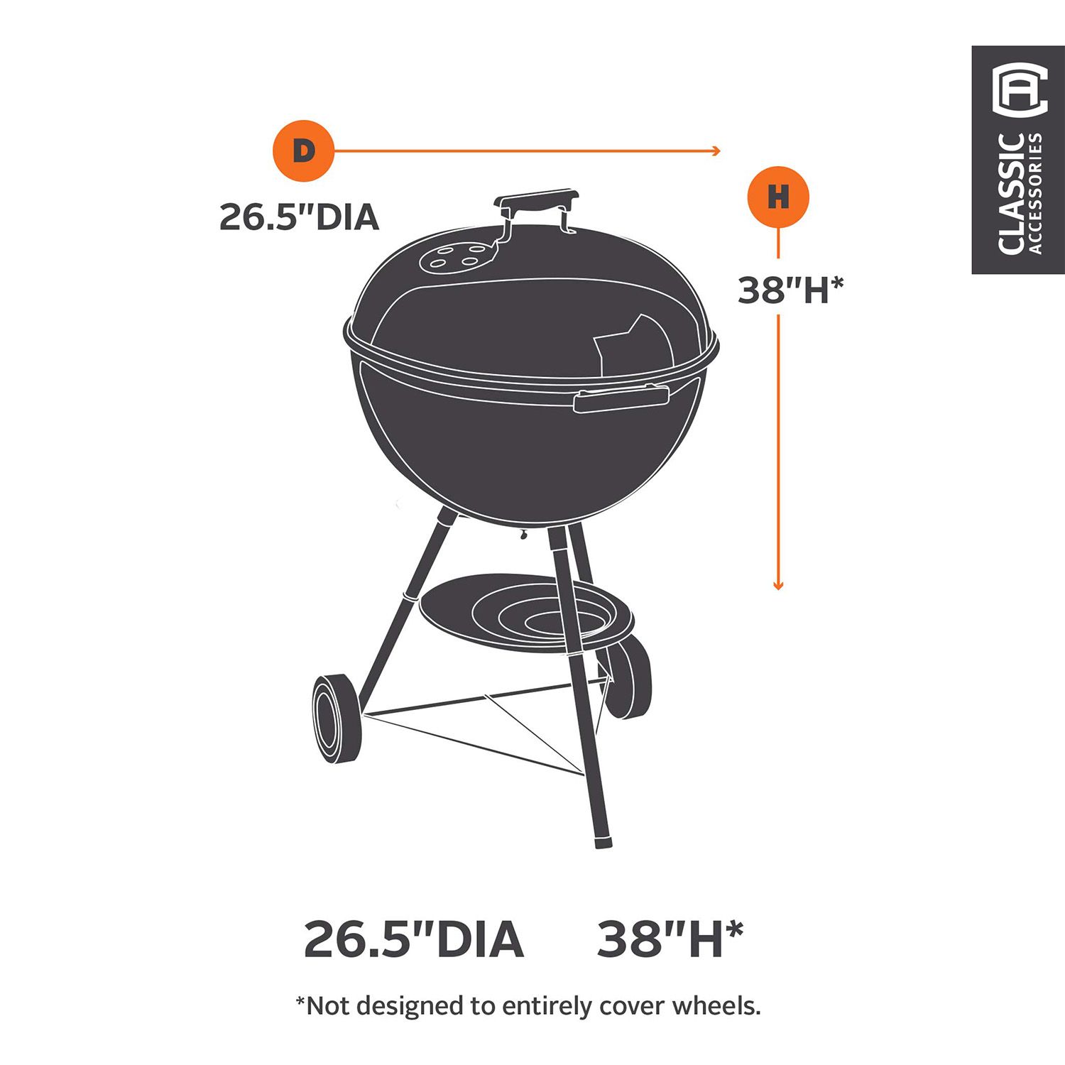Housse De Protection Classic Accessories Ravenna – Pour Barbecue Sphérique Jusqu'à 76 Cm De Diamètre, Hauteur 109 Cm