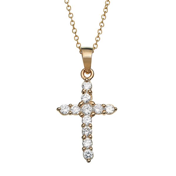 Charming Girl 14k Gold Over Silver Cubic Zirconia Cross Pendant ...