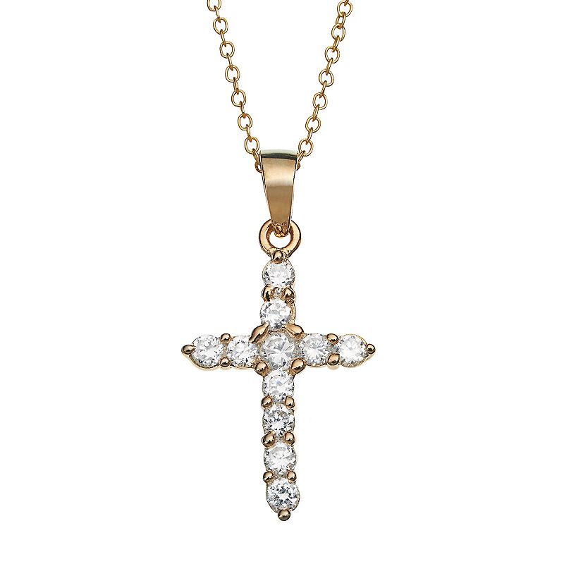 Charming Girl 14k Gold Over Silver Cubic Zirconia Cross Pendant Necklace - 