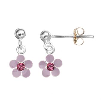 Charming Girl Kids' Sterling Silver Crystal Flower Drop Earrings