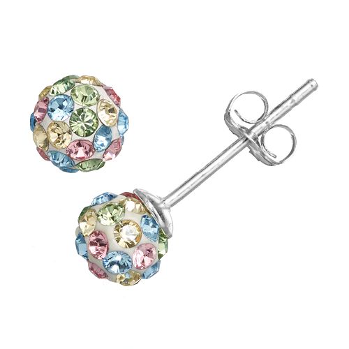 Charming Girl Sterling Silver Crystal Ball Stud Earrings Made with