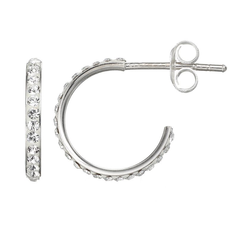 Charming Girl Sterling Silver Crystal Hoop Earrings - Kids, Womens, White