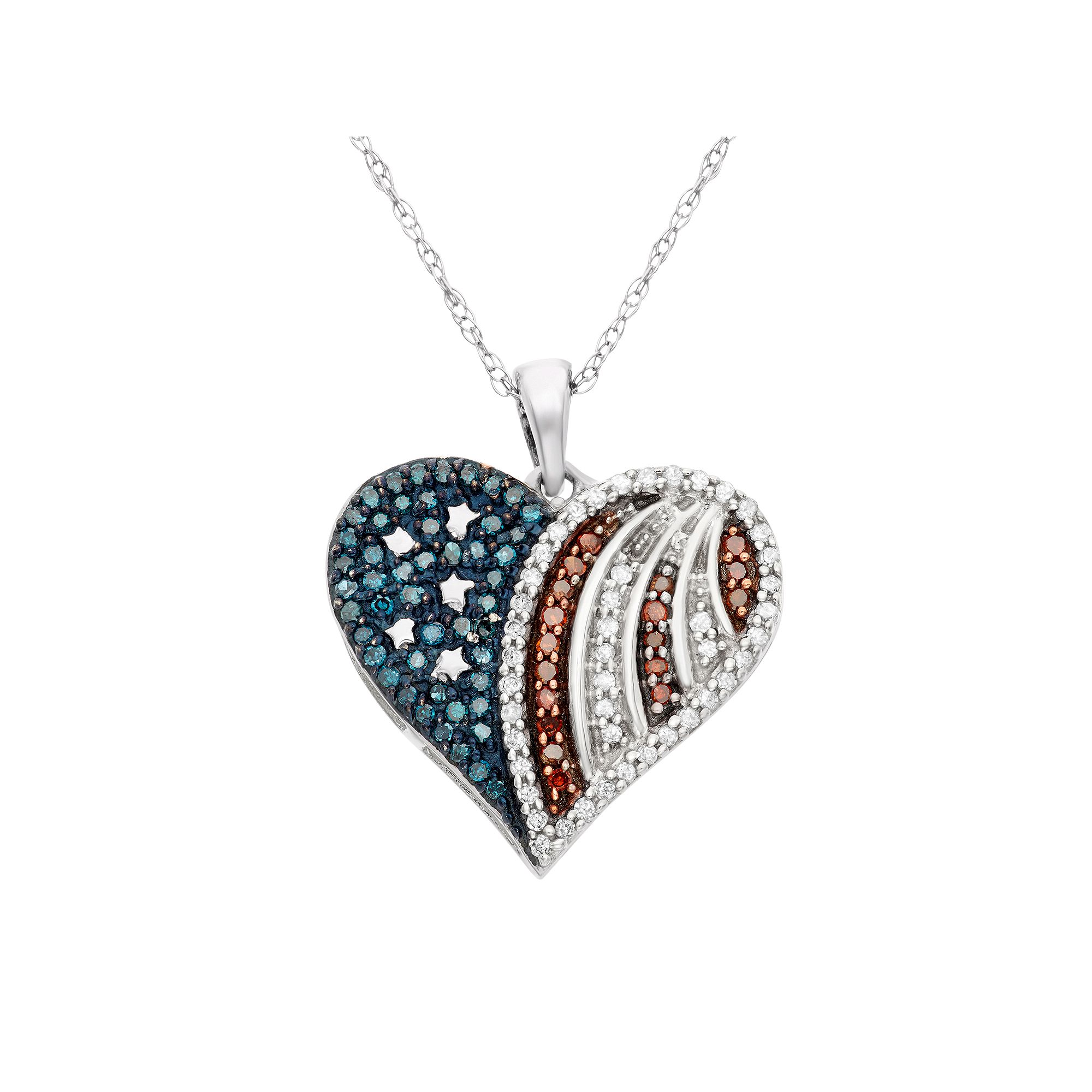 Jewelexcess Sterling Silver 1/3-ct. T. W. Red, White and Blue American Fla