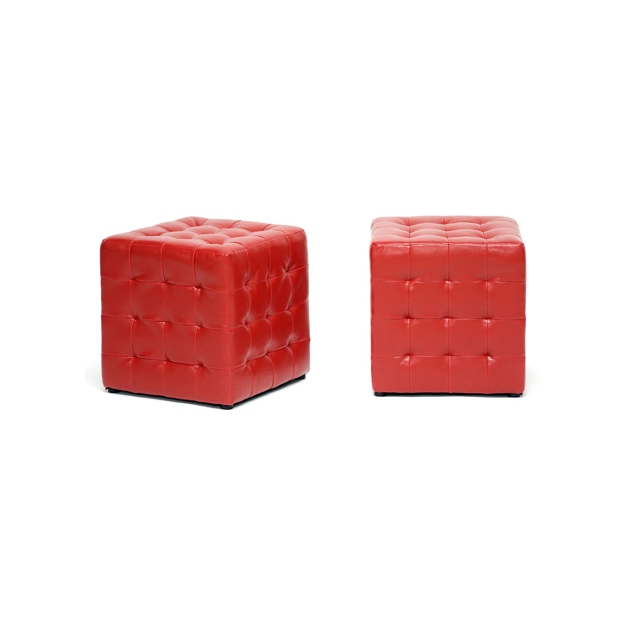 Baxton Studio 2-piece Siskal Cube Ottoman Set, Red