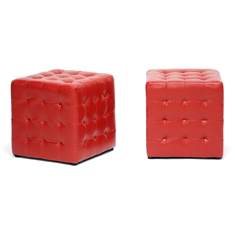 Baxton Studio 2-piece Siskal Cube Ottoman Set, Red