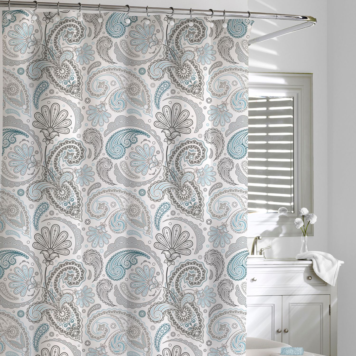 Cassadecor Floral Swirls Fabric Shower Curtain