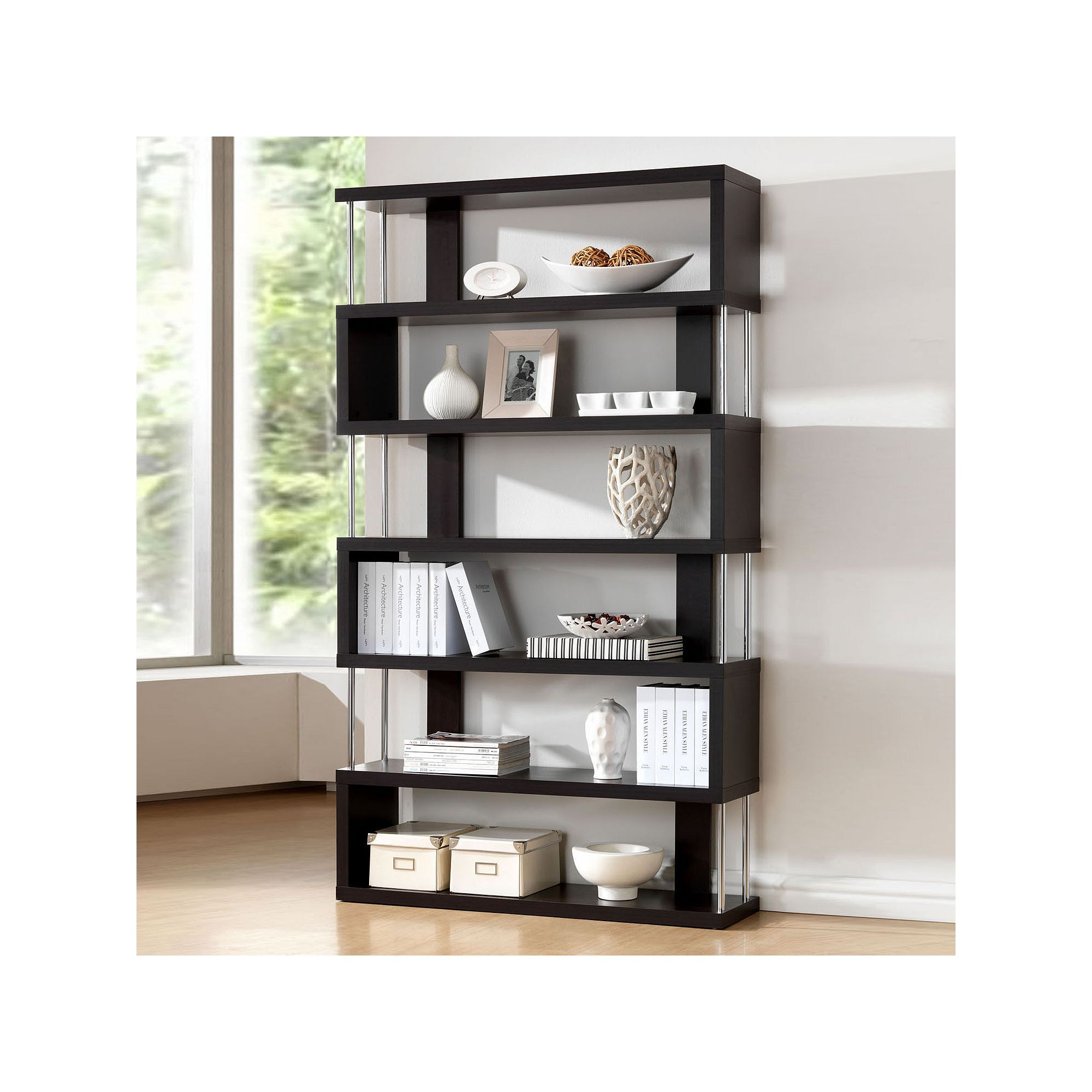 Baxton Studio Barnes 6-Shelf Bookcase, Dark Brown