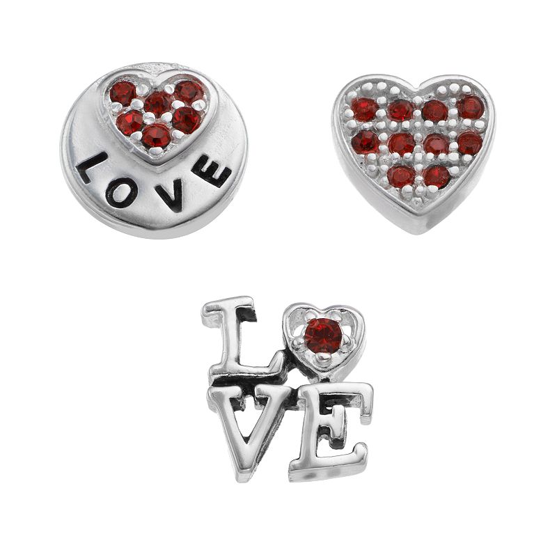 Blue La Rue Crystal Silver-Plated Heart & Love Coin Charm Set, Womens