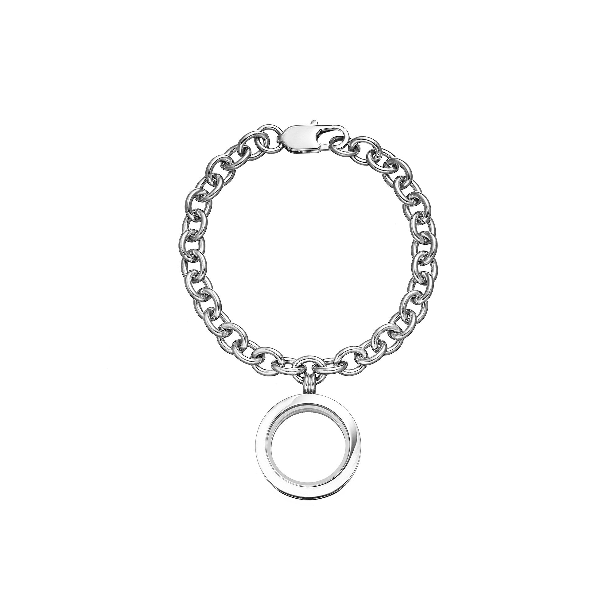 Blue La Rue Stainless Steel 1-in. Round Locket Bracelet, Womens, Silver