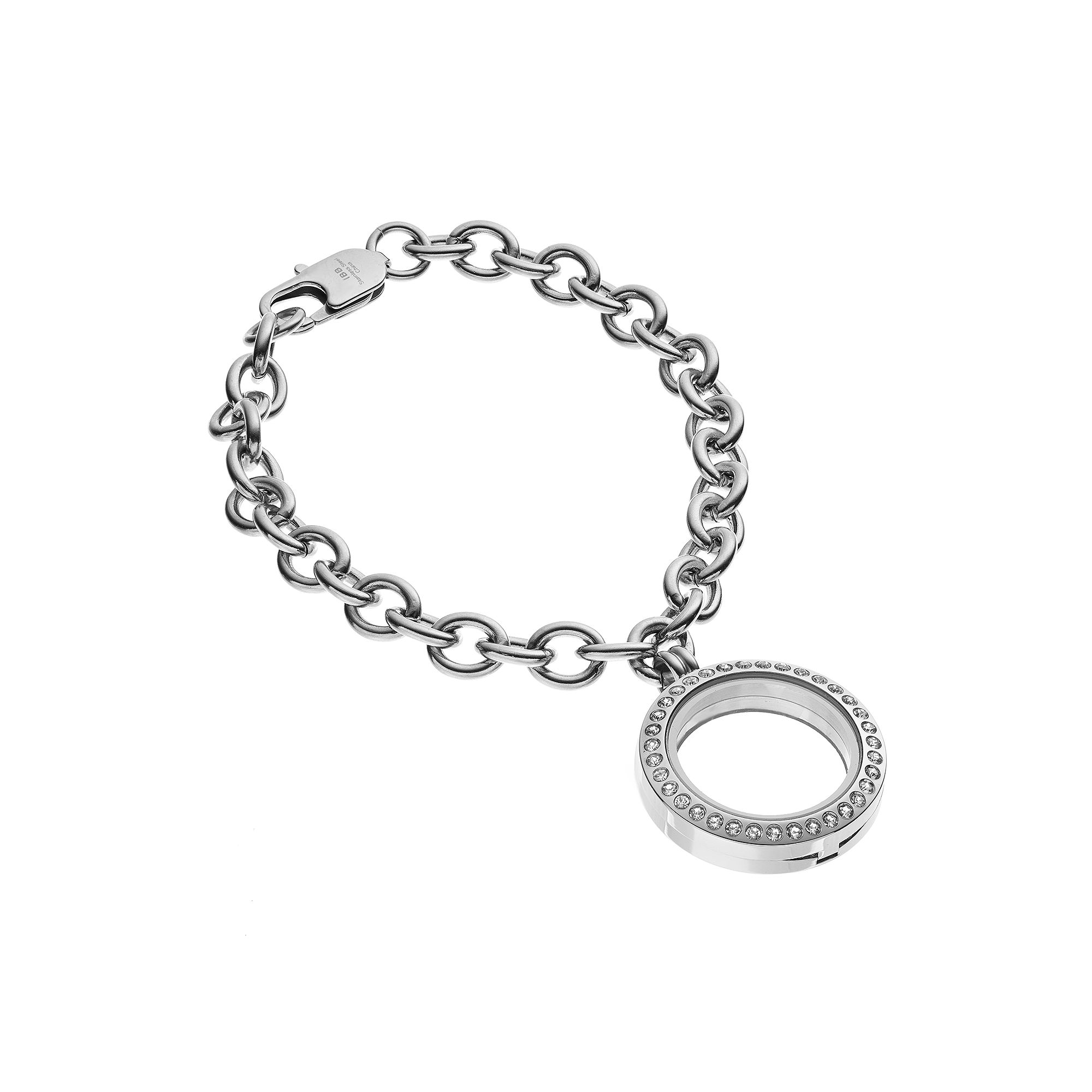 Blue La Rue Crystal Stainless Steel 1.25-in. Round Locket Bracelet, Women