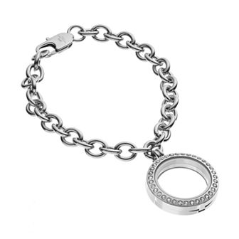 Blue La Rue Crystal Stainless Steel 1.25 in Round Locket Bracelet