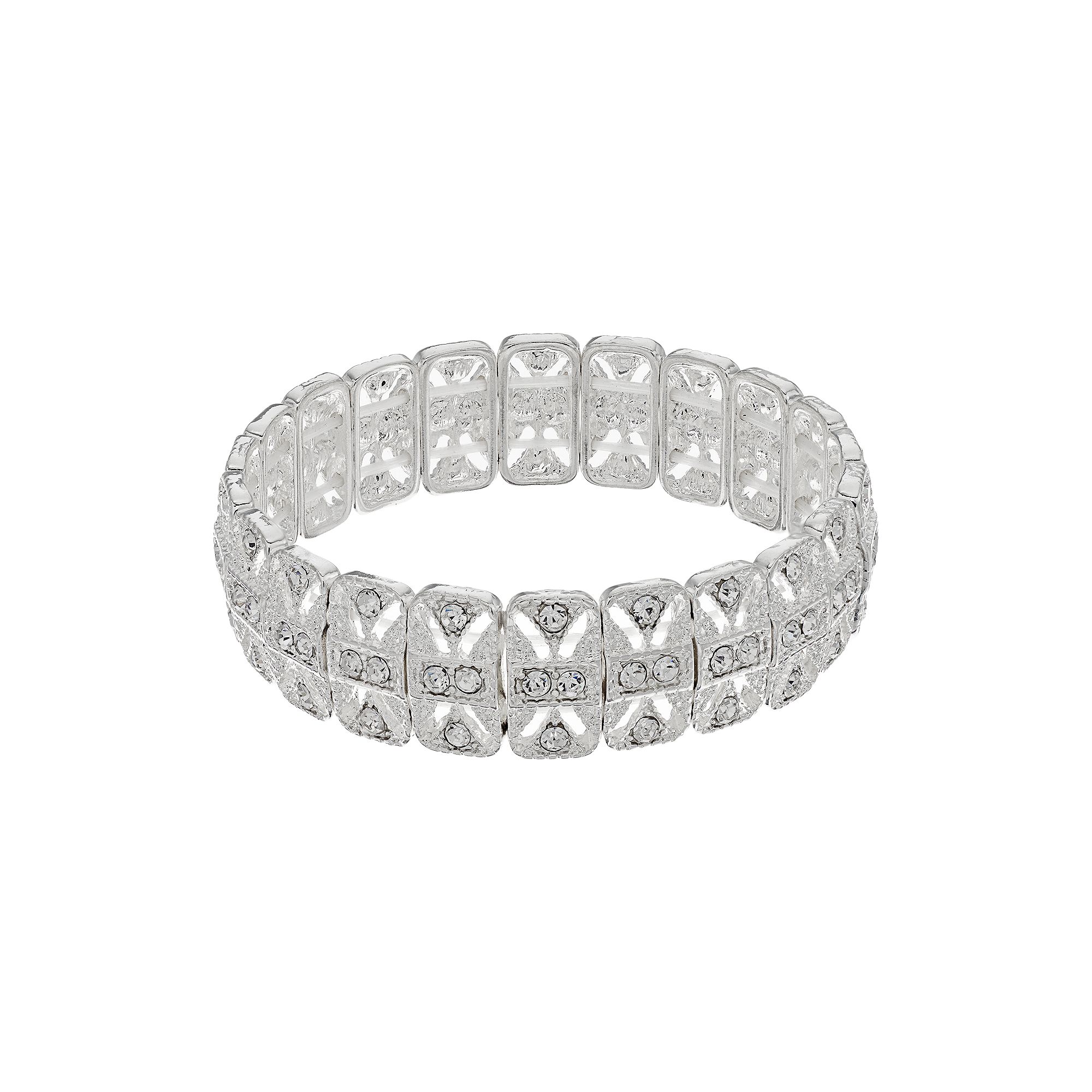 Vieste Simulated Crystal Rectangular Link Stretch Bracelet, Womens, Clear