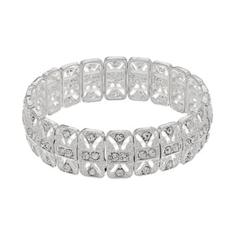Vieste Simulated Crystal Rectangular Link Stretch Bracelet