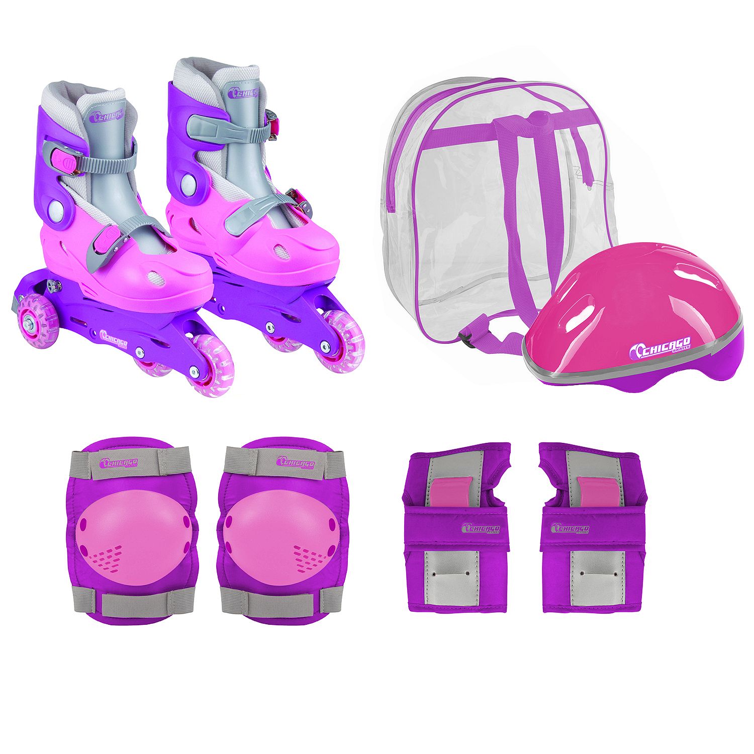 Photo 1 of Chicago Girls' Adjustable Inline Training Skate Combo Set Pink/Purple/Gray, Size J10-J13