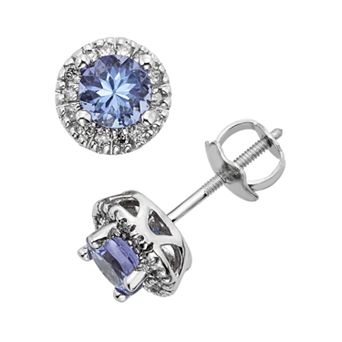The Regal Collection Tanzanite and 1/8 Carat T.W. IGL Certified Diamond 14k White Gold Tiered Halo Stud Earrings