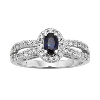 The Regal Collection Sapphire & 1/2 Carat T.W. IGL Certified Diamond 14k White Gold Tiered Oval Halo Ring