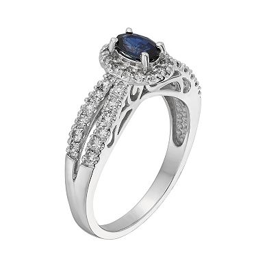 The Regal Collection Sapphire and 1/2 Carat T.W. IGL Certified Diamond 14k White Gold Tiered Oval Halo Ring