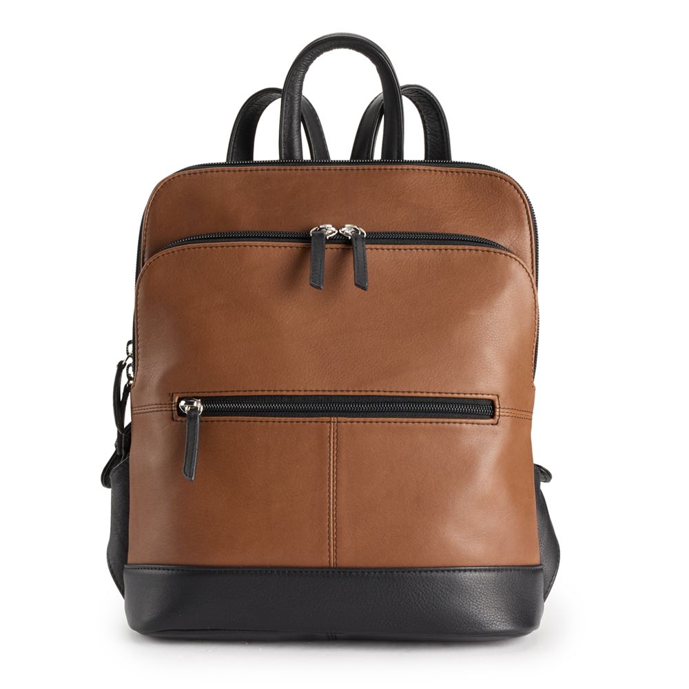 ili Adjustable Strap Leather Backpack, Toffee Black