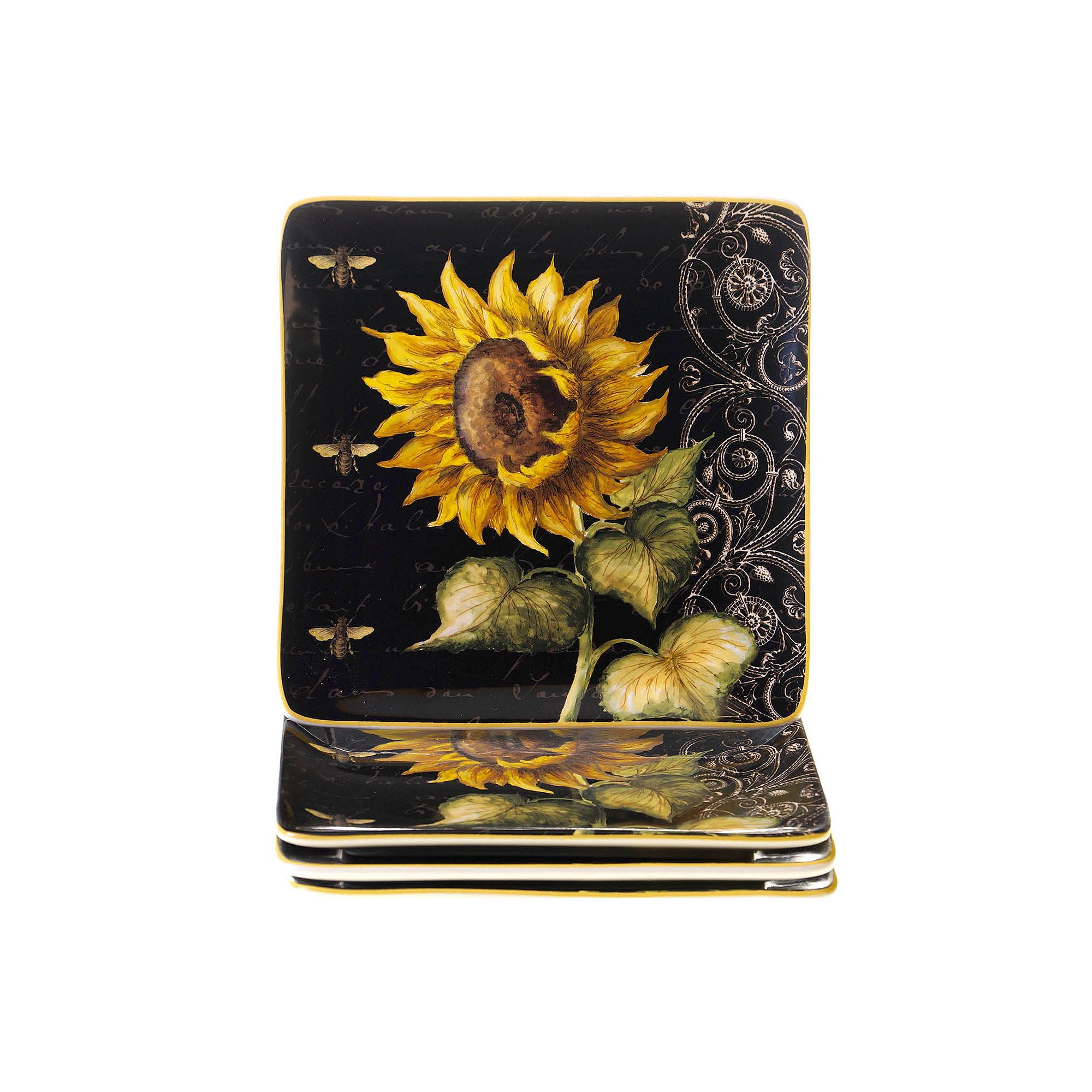 Certified International French Sunflowers 4-pc. Square Salad Plate Set, Mul